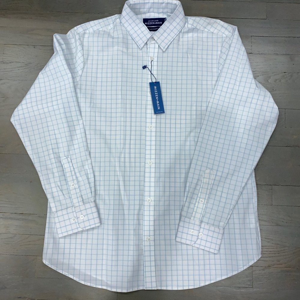 Mizzen + Main Blue Hull Windowpane Dress Shirt